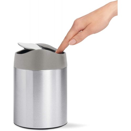 심플휴먼 simplehuman, Brushed Stainless Steel 1.5 Liter / 0.4 Gallon Mini Countertop Trash Can