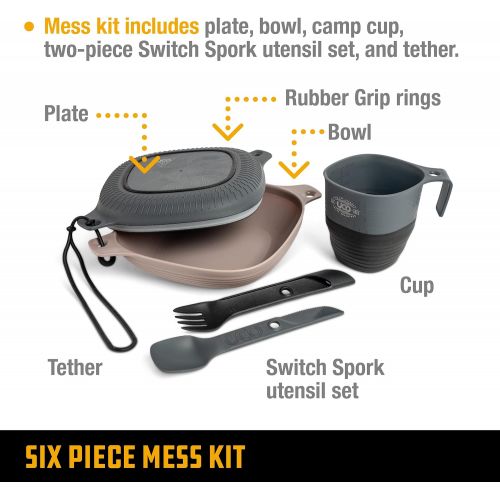  UCO 6-Piece Camping Mess Kit with Bowl, Plate, Camp Cup, and Switch Spork Utensil Set