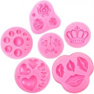 [아마존베스트]Patelai 6 Pieces Silicone Fondant Molds Non-stick Christmas Candy Chocolate Mold Flower Lip Queen Crown Heart Mousse Mold for Clay Valentines Day Cake Cupcake Topper Decoration