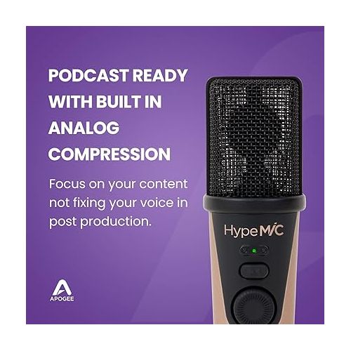  Apogee Hype Mic - USB Microphone with Analog Compression for Capturing Vocals and Instruments, Streaming, Podcasting, and Gaming