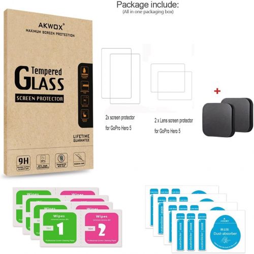  [6 Pack] Tempered-Glass Screen Protector for GoPro Hero 7 (Black Only) / Hero 5 Black Hero 6 Black (2-Pack) & Lens Protector (2-Pack) & Lens Cap Cover (2-Pack) By Akwox