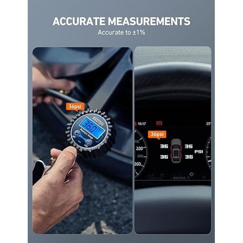  AstroAI Digital Tire Pressure Gauge with Inflator(3-250 PSI 0.1 for Display Resolution), Heavy Duty Air Chuck and Compressor Accessories with Rubber Hose and Quick Connect Coupler Car Accessories