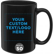 DISCOUNT PROMOS Custom Large Ceramic Coffee Mugs 15 oz. Set of 50, Personalized Bulk Pack - Perfect for Coffee, Tea, Espresso, Hot Cocoa, Other Beverages - Black