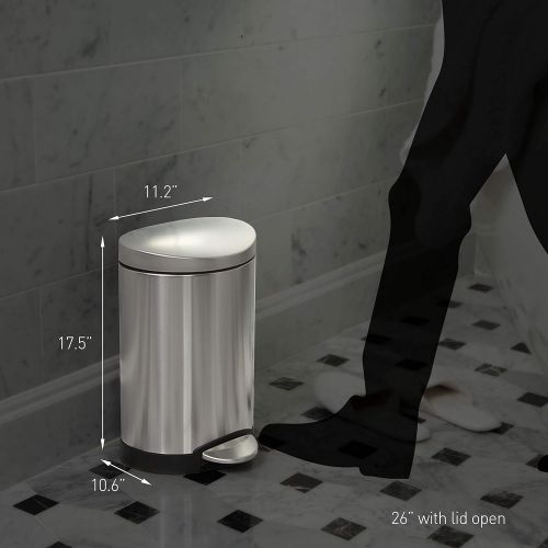 심플휴먼 simplehuman 10 Liter / 2.6 Gallon Small Semi-Round Bathroom Step Trash Can, Brushed Stainless Steel
