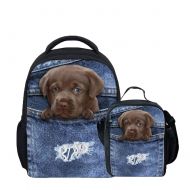 Coloranimal Blue Denim Animal Dog Printed Kids Small Backpack+Insulated Lunch Bag