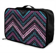 HFXFM Stripes Bright Tribal Zigzag Travel Pouch Carry-on Duffel Bag Waterproof Portable Luggage Bag Attach to Suitcase