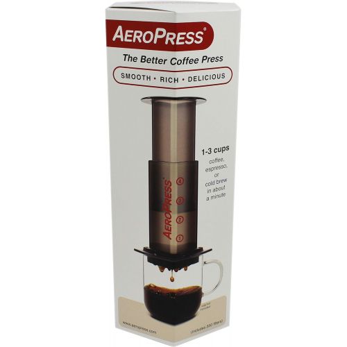  AeroPress Coffee and Espresso Maker - Quickly Makes Delicious Coffee Without Bitterness - 1 to 3 Cups Per Pressing