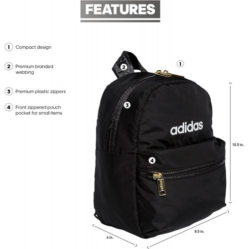 아디다스 adidas Womens Linear Mini Backpack Small Travel Bag, Black/Gold Metallic, One Size