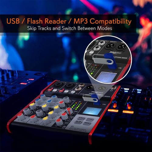  [아마존베스트]Pyle Sound 4 Channel Bluetooth Compatible Professional Portable Digital DJ Console W/USB Mixer Audio Interface-Mixing Boards for Studio Recording PMXU48BT.5