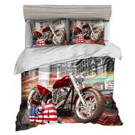 BeddingWish 3PCS Sports Style Microfiber Bedding Set(NO Comforter and Sheet) for Kids Teen Boys,3D Motorcycle Racing and USA Printed Duvet Cover with Pillow Shams -Twin
