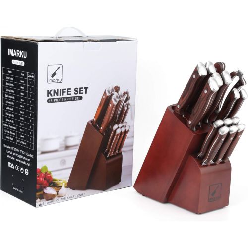  Japanese Knife Set, imarku 16-Piece Professional Kitchen Knife Set with Block, Chef Knife Set with Knife Rod, German High Carbon Steel Kitchen Knives Set
