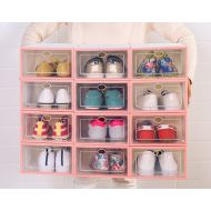 Liitrton 12 Pack Clear Plastic Shoe Boxes Stackable Moisture-proof Shoe Organizers with Dustproof Lid (Pink)