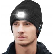 Keains Unisex Bluetooth Beanie Hat with Light,Upgraded Musical Knitted Cap with Headphone and Built-in Stereo Speakers & Mic, LED Hat for Running Hiking, Gifts for Men Women Dad Husband T