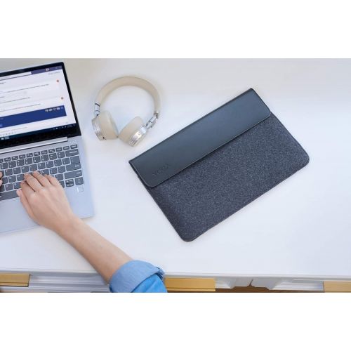 레노버 Lenovo Yoga Laptop Sleeve for 14-Inch Computer, Leather and Wool Felt, Magnetic Closure, Accessory Pocket, GX40X02932, Black