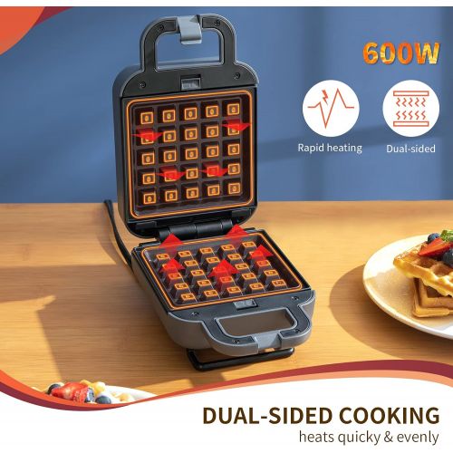  N++A Waffle Maker Mini, Sandwich with Removable Plates, Belgian Small Breakfast, Donut Maker, 3-in-1 Non-Stick, Compact Design, Keto Chaffles, Grilled Cheese, Paninis, Gray 600W, 8.15 x