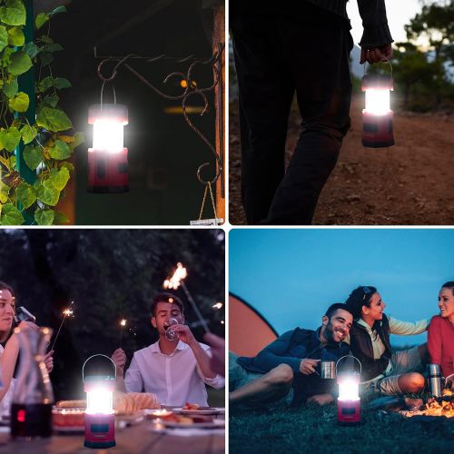  TANSOREN 2 PACK Portable LED Camping Lantern Solar USB Rechargeable or 3 AA Power Supply, Built-in Power Bank Compati Android Charge, Waterproof Collapsible Emergency LED Light wit