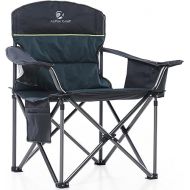 ALPHA CAMP Oversized Heavy Duty Lawn Chair with Cooler Bag Support 450 LBS Steel Frame Camping Folding Collapsible Padded Quad Lumbar Back Arm Chair for Outdoor, Portable, Green