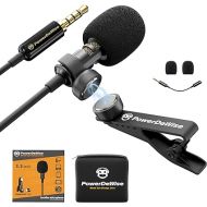 PowerDeWise Professional Grade Lavalier Clip On Microphone - Lav Mic for Camera Phone iPhone GoPro Video Recording ASMR - Small Noise Cancelling 3.5mm Tiny Shirt Microphone with Easy Clip On System