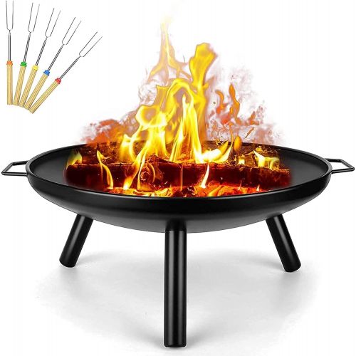  H BEI Large Fire Pit Bowl w/Handles & Retractable Barbecue Sign, Outdoor Fire Pits, Wood Burning Fire Pit, Outdoor Stove Bonfire Fire Pit, for Heating Basin/BBQ, Camping Picnic Gar