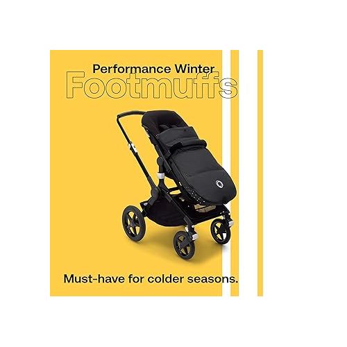  Bugaboo Performance Winter Footmuff - Stroller Accessory Weatherproof Climate Control Removable and Reflective - Midnight Black