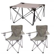 Outdoor Ozark Trail Quad Folding Camp Chair in Gray Bundle with Ozark Trail Quad Folding Table with Cup Holders in Gra