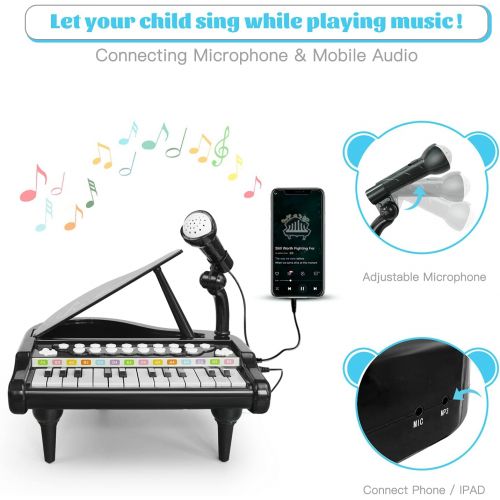  [아마존베스트]Love&Mini Toy Piano for Kids - Birthday Gift for 3 4 5 Year Old - Educational Piano Musical Instrument Toys - Black Keyboard for Child with Built-in Microphone 24 Keys