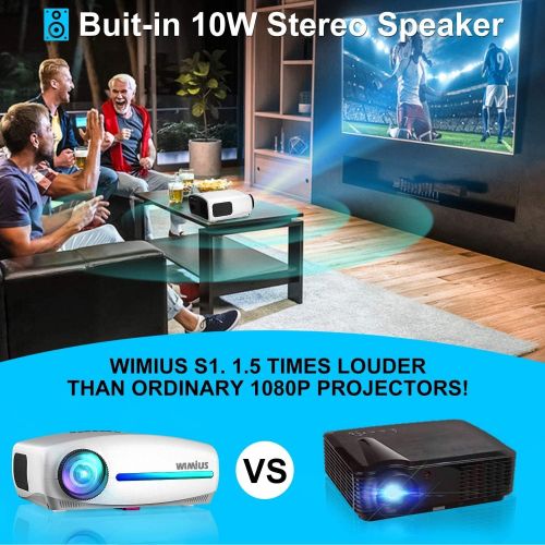  Native 1080P Projector, WiMiUS Upgrade 6800Lux HD Home & Outdoor Movie Projector, Support 4K Dolby Audio w/ 10W Speaker & 4D ±50° Keystone Cor, Compatible with Fire TV Stick, PS4,