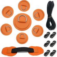 HLOGREE 7Pck D-Ring Patch Kayak D Ring Pads & 20ft Strong Elastic Bungee Shock Cord with Hooks Bungee Deck Rigging Kit for Pvc Inflatable Boat Sup Kayak Canoe Deck Surfboard Raft Stand Up