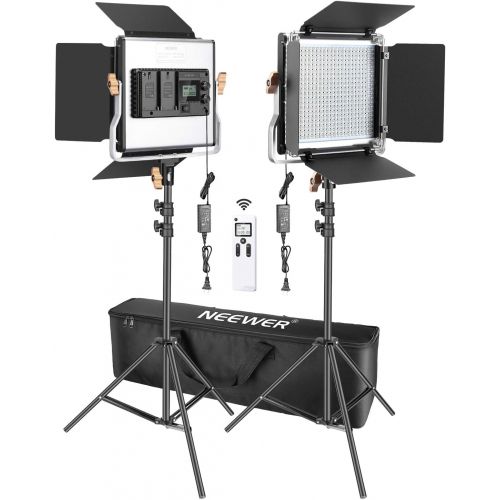 니워 [아마존베스트]Neewer 2 Packs Advanced 2.4G 480 LED Video Light Photography Lighting Kit with Bag, Dimmable Bi-Color LED Panel with 2.4G Wireless Remote, LCD Screen and Light Stand for Portrait P