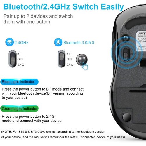  Bluetooth Wireless Mouse, TECKNET 3 Modes Bluetooth 5.0 & 3.0 Mouse 2.4G Wireless Portable Optical Mouse with USB Nano Receiver, 2400 DPI for Laptop, MacBook, PC, Windows, Android,
