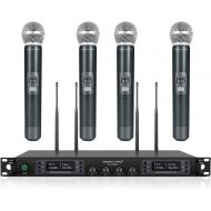 Wireless Microphone System, Phenyx Pro Quad Channel Cordless Mic Set with Metal Handheld Mics, 4x40 Channels, Auto Scan, Long Distance 328ft, Ideal for DJ, Church, Outdoor Events (