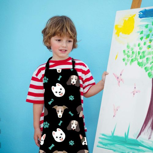  [아마존베스트]Sylfairy Children Aprons for Kids Girls Rainbow Unicorn Apron with Pockets for Children Kichen Chef Aprons for Cooking Baking Painting and Party (Black+Dog, Small,3-5Years)