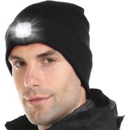 Tutuko LED Beanie Hat with Light, Gifts for Men Women Dad Him, USB Rechargeable Lighted Cap 4 LED Headlamp Hat, Unisex Warm Winter Knitted LED Hat with Flashlight