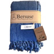 Bersuse 100% Cotton - Troy Extra Large (XL) Throw Blanket Turkish Towel - Bath Beach Fouta Peshtemal - Bed, Couch Throw, Table Cover, Picnic Mat - Stonewashed Handloom Weave - 60X8