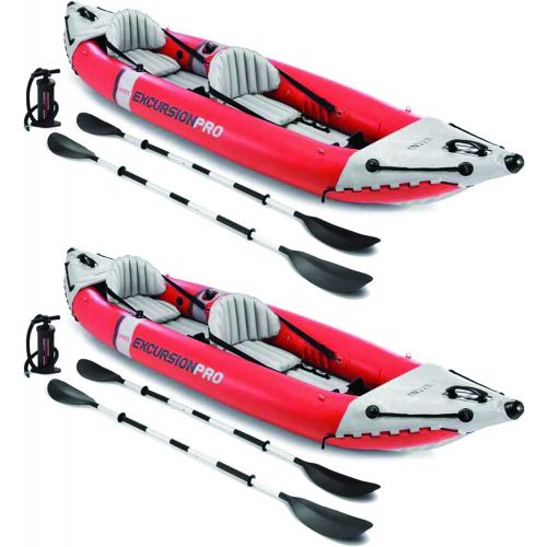 인텍스 Intex Excursion Pro Inflatable 2 Person Vinyl Kayak w/ Oars & Pump, Red (2 Pack)