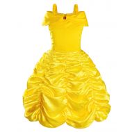 Party Chili Princess Belle Costume Birthday Party Fancy Dress Up For Girls with Accessories(Crown+Wand+Earrings+Gloves) 2-10 Years