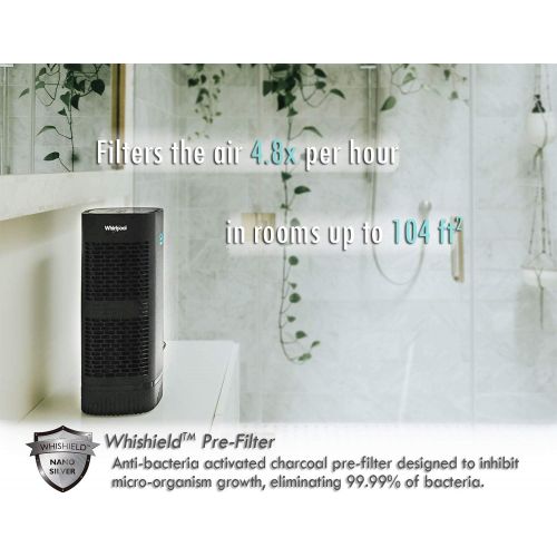  Whirlpool Whispure WPT60B, True HEPA Air Purifier, Activated Carbon Advanced Anti-Bacteria, Ideal for Allergies, Odors, Pet Dander, Mold, Smoke, Smokers, and Germs, Medium, Black