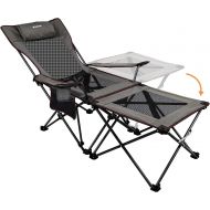 XGEAR 2 in 1 Folding Camping Chair Portable Lounge Chair with Detachable Table for Camping Fishing Beach and Picnics (Grey)