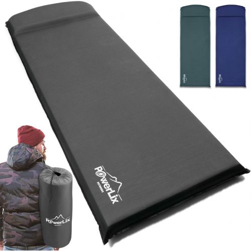  Powerlix Sleeping Mat Pad ? Self-Inflating Foam Pad - Insulated 3inches Ultrathick Mattress for Camping Backpacking, Hiking - Ultralight Camping Mat Pad for A Tent, Built in Pillow