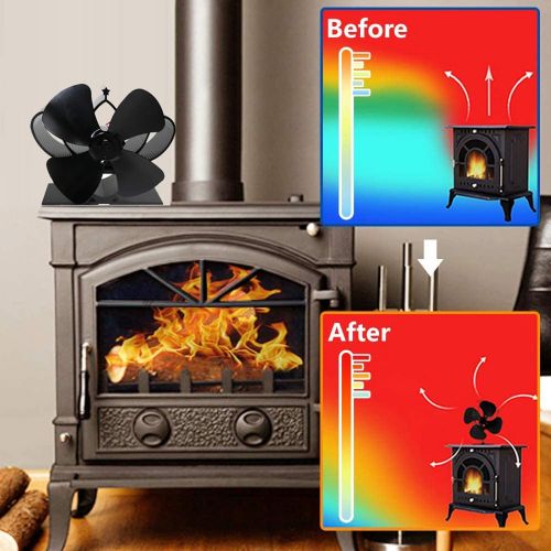  Household Products Heat Powered Stove Fan, Eco Friendly and Efficient Burning Stove Fireplace Fan with Silent Motor, 4 Blade Auto Sensing Wood Stove Fan, for Wood/Log Burner/Firepl