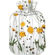 hot Water Bottle with Soft Cover 2L fashy ice Packs for Hot and Cold Compress, Hand Feet Meadow Yellow Flowers Pattern