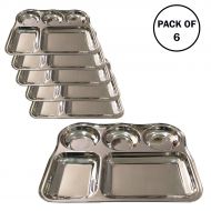 Khandekar (with device of K) Pack Of 6 Stainless Steel Plates With 5 Compartment Plates, For Kitchen Use Divided Comaprtment Thali, Kids Lunch Plates, Indian Thali, Stainless Steel Plates, Mess Tray Great For