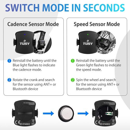  [아마존베스트]TUSY 2-in-1 Cycling Speed Sensor Cadence Sensor for Spin Bike, Bluetooth/ANT+ Magnetless Waterproof RPM Sensor for Exercise Bike