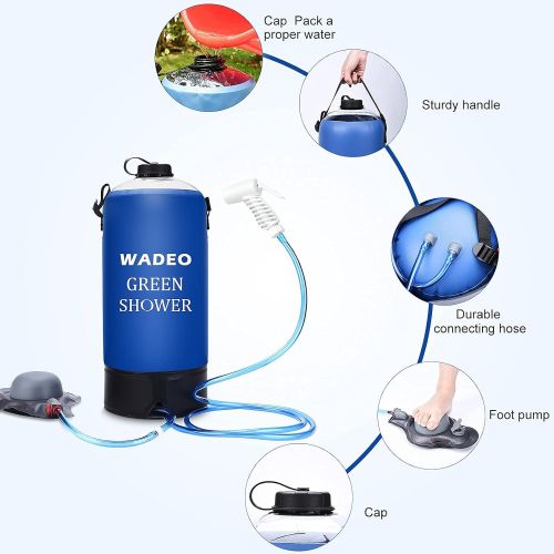 WADEO Camp Shower, 15L 4 Gallons Portable Outdoor Camping Shower Bag Pressure Shower with Foot Pump and Shower Nozzle for Beach Swim Travel Hiking Backpacking