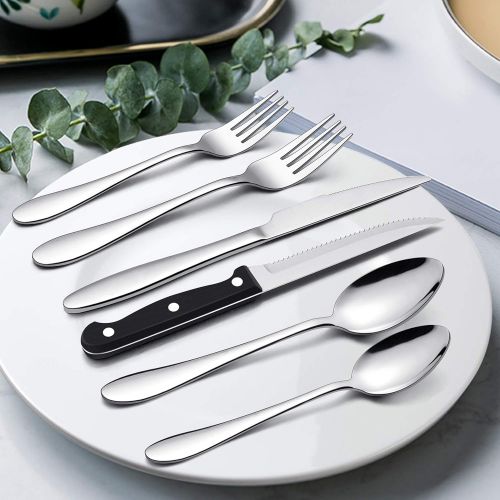  [아마존베스트]LIANYU 24-Piece Silverware Set with Steak Knives, Stainless Steel Flatware Cutlery Set for 4, Fork Spoon Knife Set Eating Utensils Tableware, Dishwasher Safe