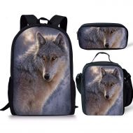HUGS IDEA Lightweight Kids School Bag Set Wolf Backpack with Lunch Bags Pencil Case for Teenagers Boys