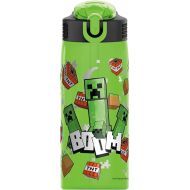 Zak Designs Minecraft Water Bottle For School or Travel, 25 oz Durable Plastic Water Bottle With Straw, Handle, and Leak-Proof, Pop-Up Spout Cover (Creeper)