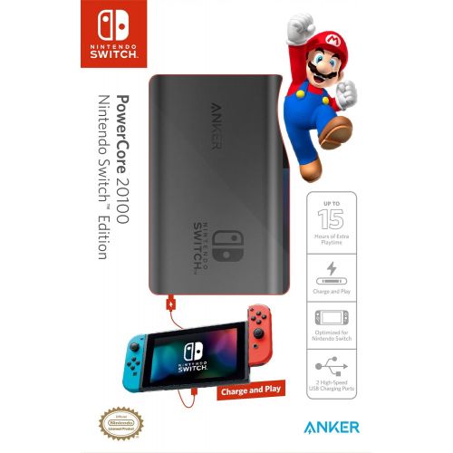 앤커 [Power Delivery] Anker PowerCore 20100 Nintendo Switch Edition, The Official 20100mAh Portable Charger for Nintendo Switch, for use with iPhone X/8, MacBook Pro, and More