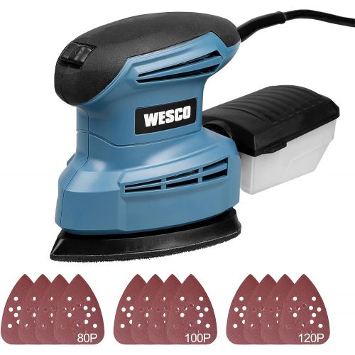  [아마존베스트]WESCO Compact 1.3A Mouse Detail Sander with 12Pcs Sandpapers, 14,000 RPM, Efficient Dust Collection System, for Detail Sanding in Home Decoration /WS4067U