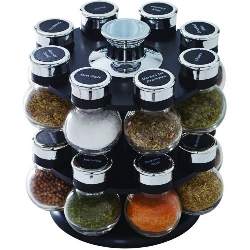 카먼스테인 Kamenstein Ellington Revolving Tower with Free Spice Refills for 5 Years, 16-Jar, Clear